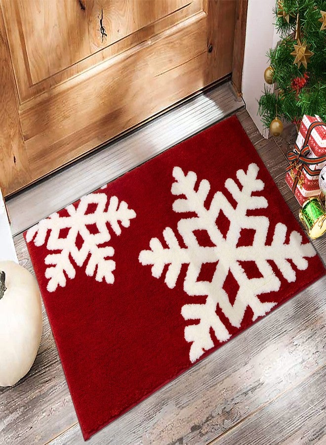 DEXDE Christmas Bathroom Decor Red Bathroom Rugs Cute Bath Mat Non-Slip White Snow Christmas Home Decorations Microfiber Absorbent Shower Rug for Bathtub, 20”x32” - Image 2